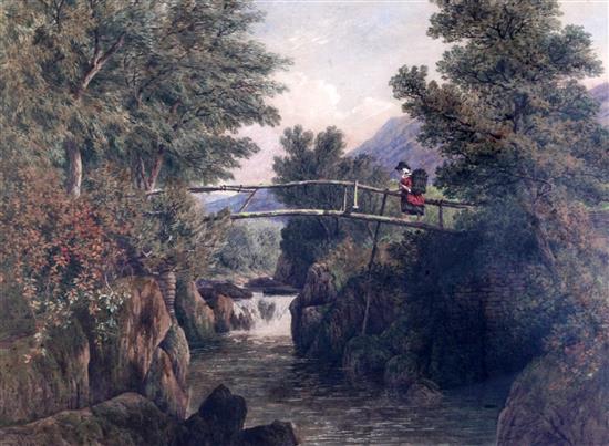 John Steeple (1823-87) Old bridge on the Dyfi at Aber Cowarth, Merionethshire 13.5 x 20in.